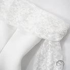 Elegant A-line dress with white lace trim on fabric sleeve