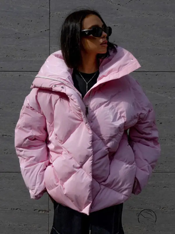 Lavender langry puffer jacket with hood, quilted fashion design