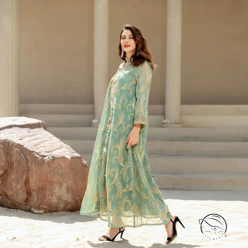Enchanting mint green embroidered anarkali fashion dress with floral patterns