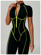 Langry neon green black bodysuit with geometric cutouts for yoga fashion ملابس