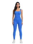 Vibrant royal blue ribbed langry fashion jumpsuit with square neckline