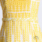 Yellow and white summer machine embroidery waist slimming ruffle dress