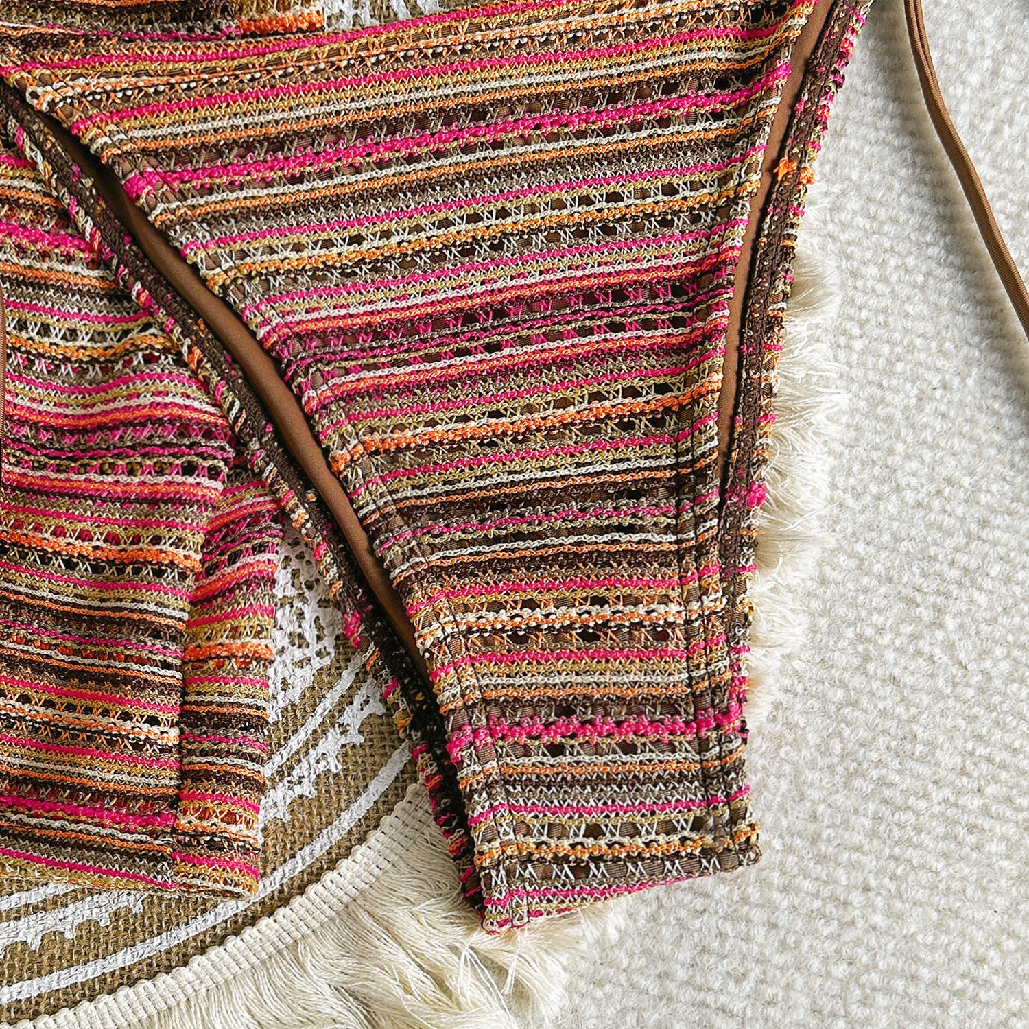 Striped knit bikini bottom from the Cute Halter Bikini Knitted Swimsuit fashion collection