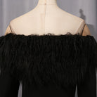 Langry elegant black feathered fashion dress with fringe bodice
