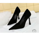 Langry fashion black suede pointed-toe pumps with sculptural heels