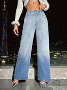 High-waist ombre denim trousers in loose straight fashion