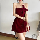 Sparkly red strapless langry fashion dress with bowknot