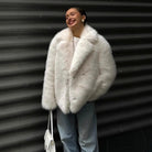 Winter Warm Faux Fur Coat: White Fluffy Jacket with Floral Embellishments