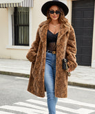 Brown faux fur coat with snakeskin pattern in Langry fashion