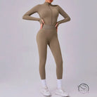 Olive-green Comfy Mesh Stitching Fitness Jumpsuit by Langry Fashion