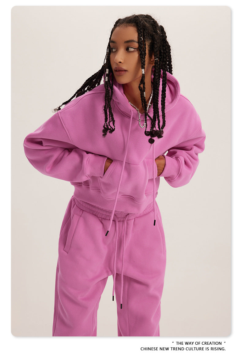 Pink Winter Retro Hooded Pullover sweatsuit and jogger pants for stylish langry fashion