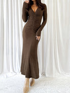 Brown textured long-sleeved dress from Beautiful Knitted Dress, perfect for langry fashion