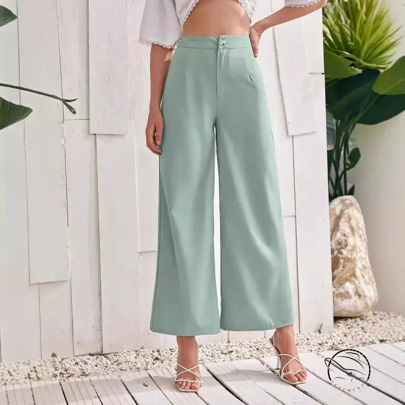 Fresh comfort wide leg pants in mint green high-waisted style