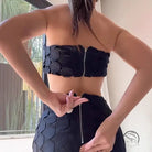 Black casual loose vacation set with circular pattern and zipper closures