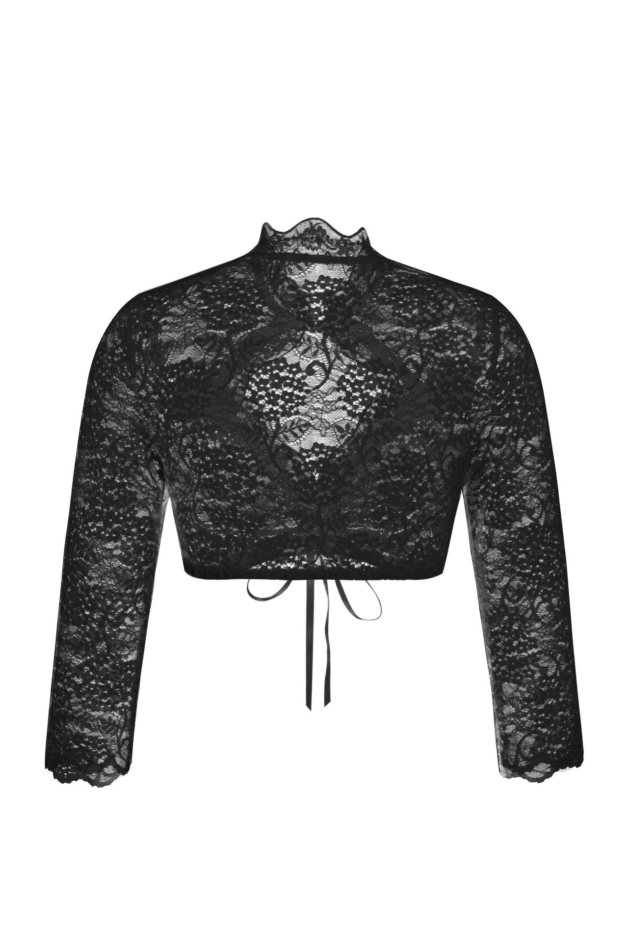 Black lace stitching crop top for Beer Festival, long sleeve tie front