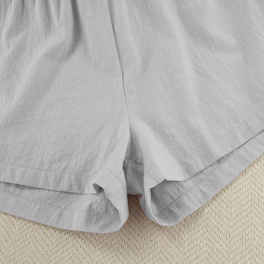 Light grey linen shorts with elastic waistband for loose casual cotton pajamas