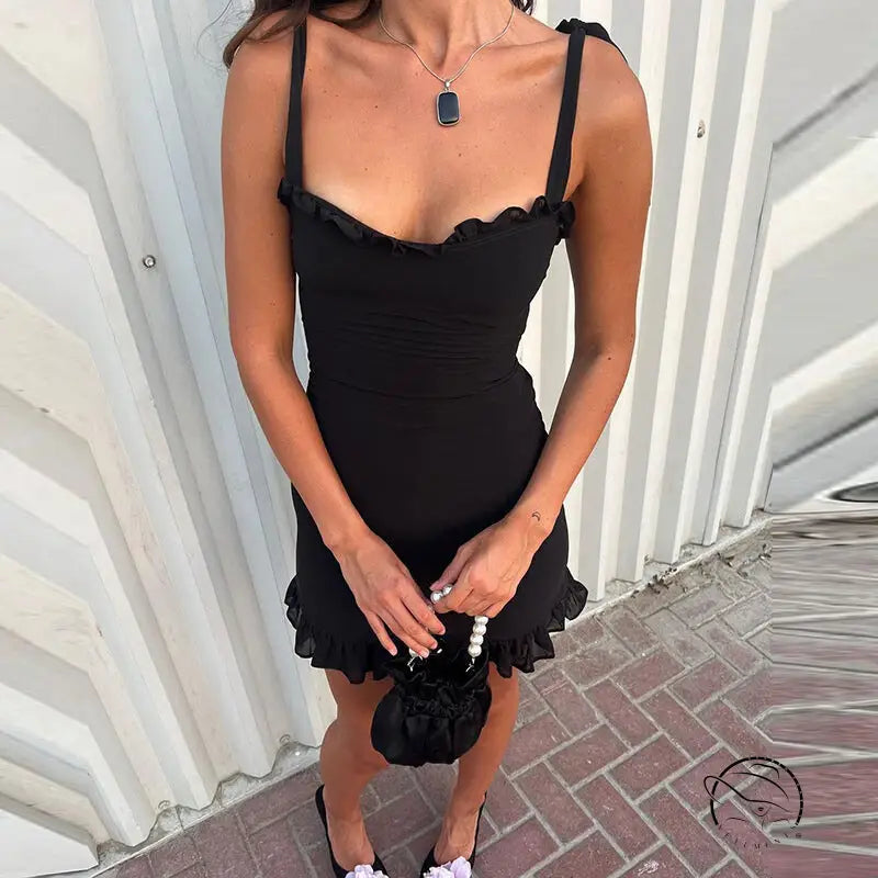 Summer Low Cut off Neck Strap Slim Fit Waist Controlled Slimming Dress