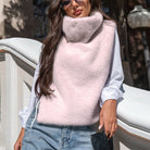 Blush pink langry fashion faux fur vest with high collar