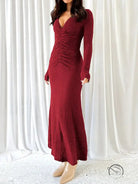 Beautiful burgundy knitted dress, maxi style