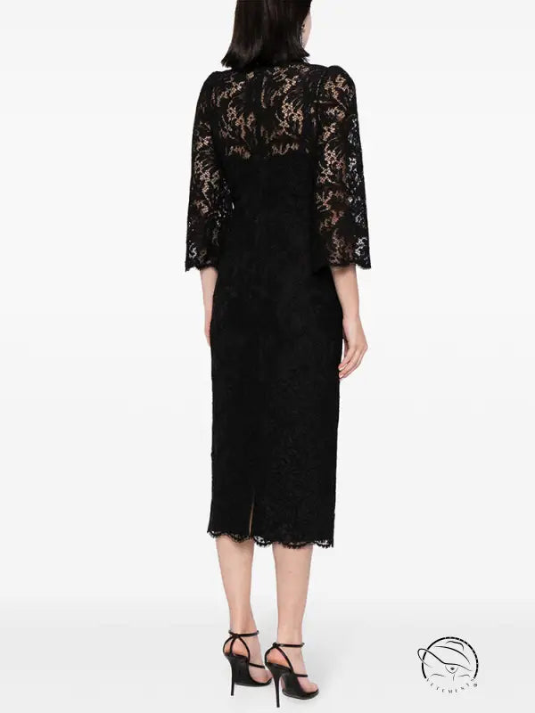 Elegant slim lace midi dress in black