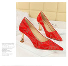 Langry fashion red high-heeled shoe with glittering pointed toe