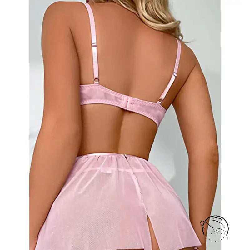 Cute Embroidered Suspender Lingerie Set