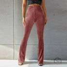 High waist pleuche sunken stripe pink corduroy flare pants