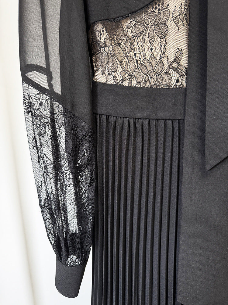 Elegant black lace and pleated dress from Beautiful High End Floor Length Dress collection, perfect for fashion enthusiasts