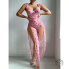 Pink valentine day dress with pink floral print jumpsuit