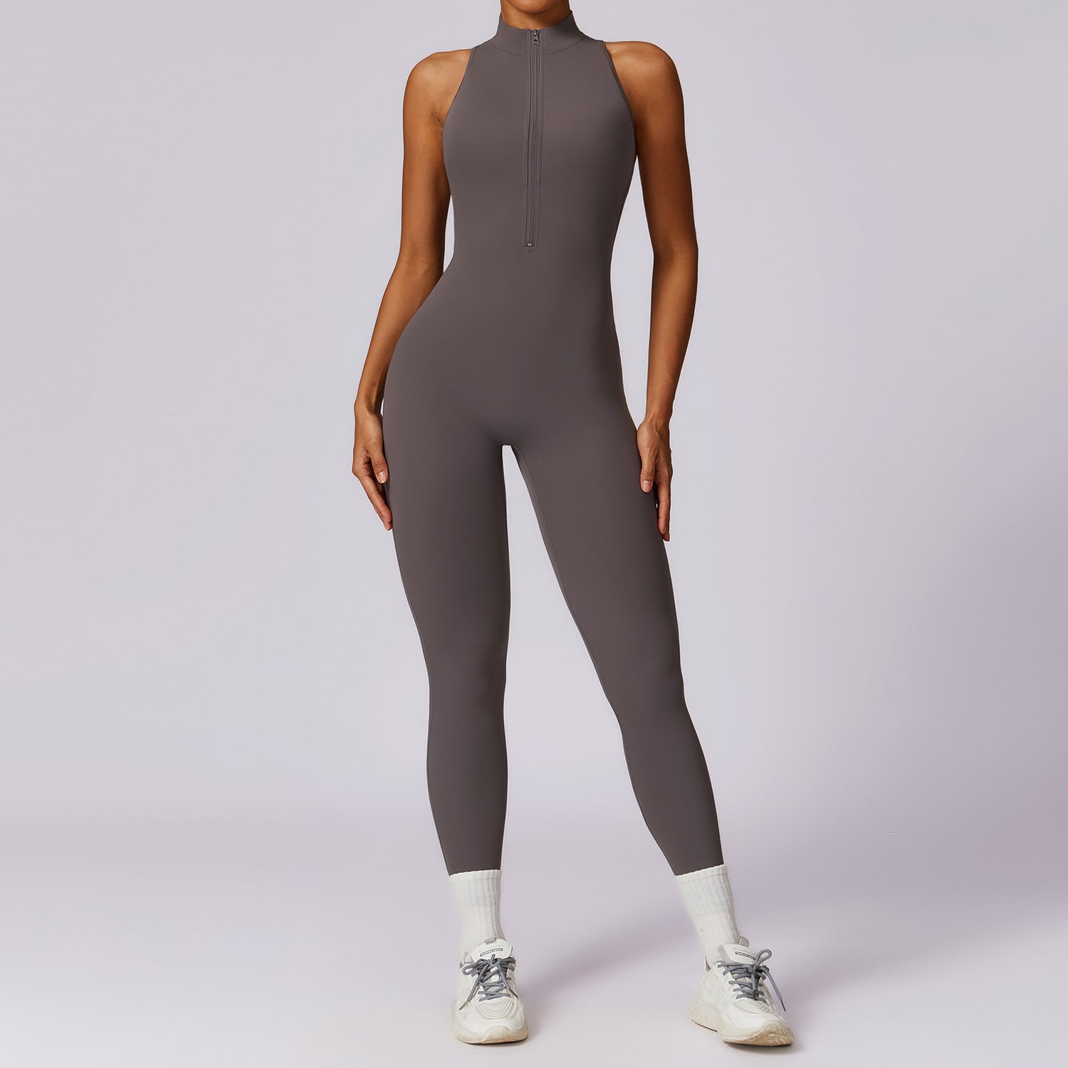 Sleek langry Beauty Back Yoga Jumpsuit in dark gray fashion ملابس