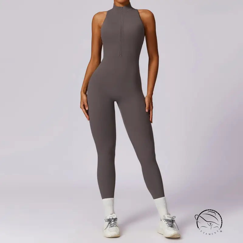 Sleek langry Beauty Back Yoga Jumpsuit in dark gray fashion ملابس