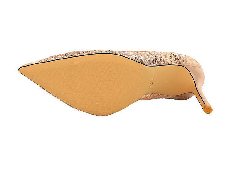 Shallow Mouth Sequin Fashionable Elegant High Heel