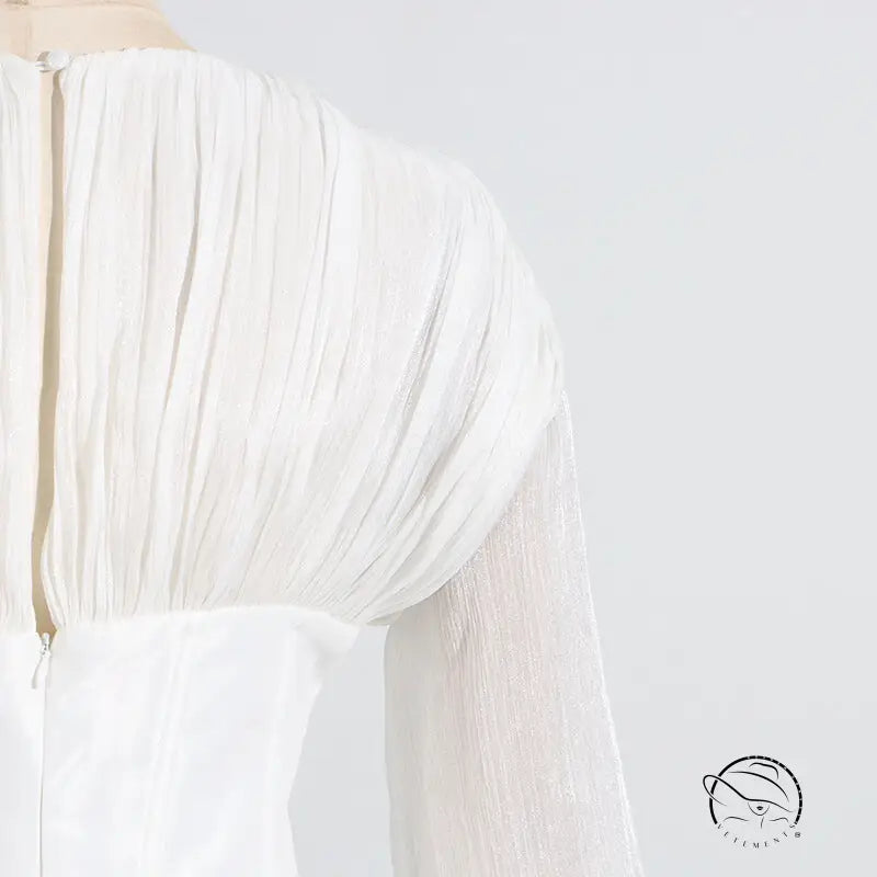 Langry fashion white pleated blouse with zipper back in ruffled short dress