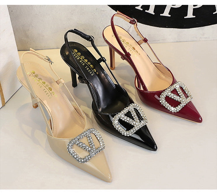 Classy High Heels: beige fashion sandals with silver buckle and rhinestones