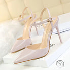 Pale pink leather slim fit strap high heel pumps with gold hardware