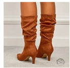 Spring Catwalk Wrinkled Surface Slip on Suede Stiletto Heel Women High Boots