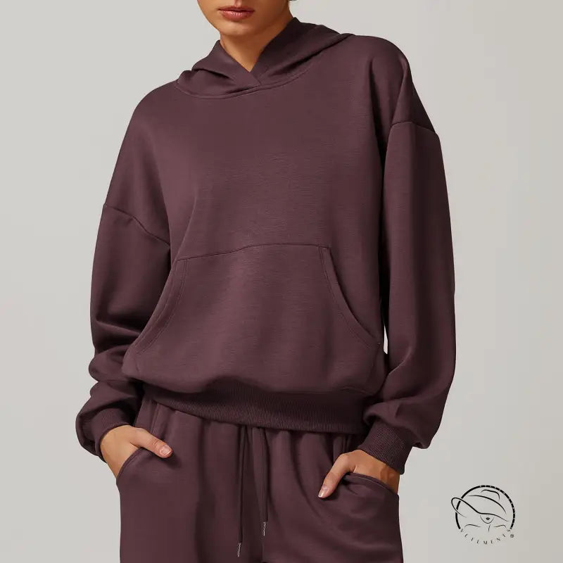 Maroon hooded sweatshirt in langry casual fashion loose coat