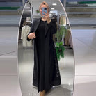 Black lace abaya trench coat with long sleeves and hijab