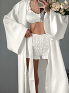 Pleated Satin Comfortable Shorts Cardigan Pajamas Three Piece Sets