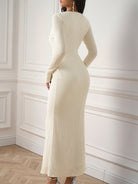 Long-sleeved cream-colored Beautiful Knitted Dress for stylish langry fashion ملابس