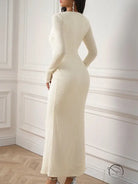 Beautiful knitted long-sleeved cream-colored dress
