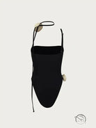 Black enchanting beach swimwear: one-piece with thin straps