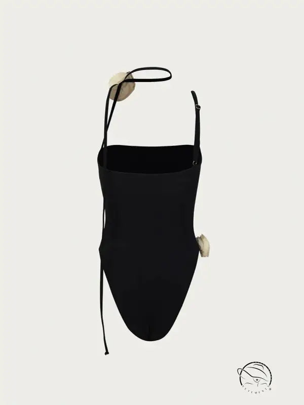 Black enchanting beach swimwear: one-piece with thin straps