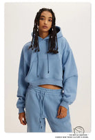Langry light blue cropped hoodie sweatshirt with matching sweatpants, winter retro fashion