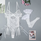 White lace bodysuit with adjustable straps and side ties in Langry fashion ملابس