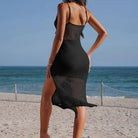 Black knitted beach dress with thin straps and semi-sheer pattern for stunning fashion