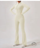 Cream-colored zip-front Comfy One Piece Sportswear jumpsuit with flared legs
