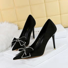 Shallow Mouth Pointed Toe Rhinestone Bow High Heel