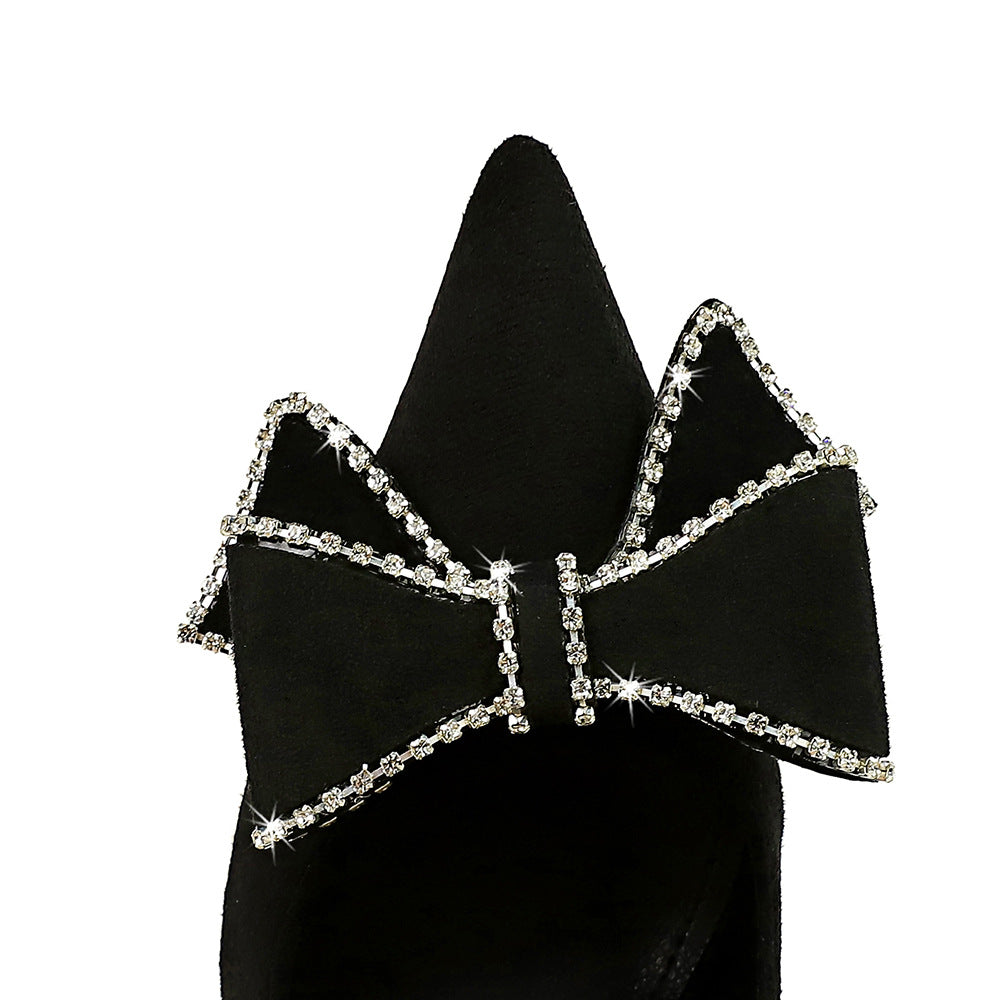 Shallow Mouth Pointed Toe Rhinestone Bow High Heel