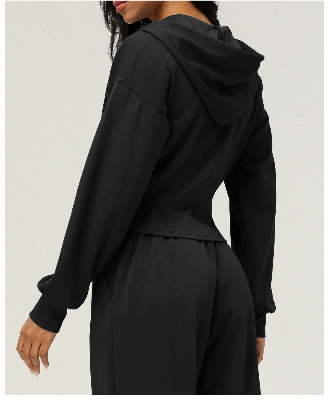 Black hooded sweatshirt and pants set from Langry, ideal for casual fashion ملابس wear